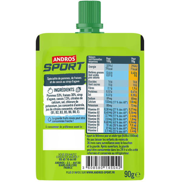 Gourde énergétiques ANDROS POMME FRAISE CASSIS