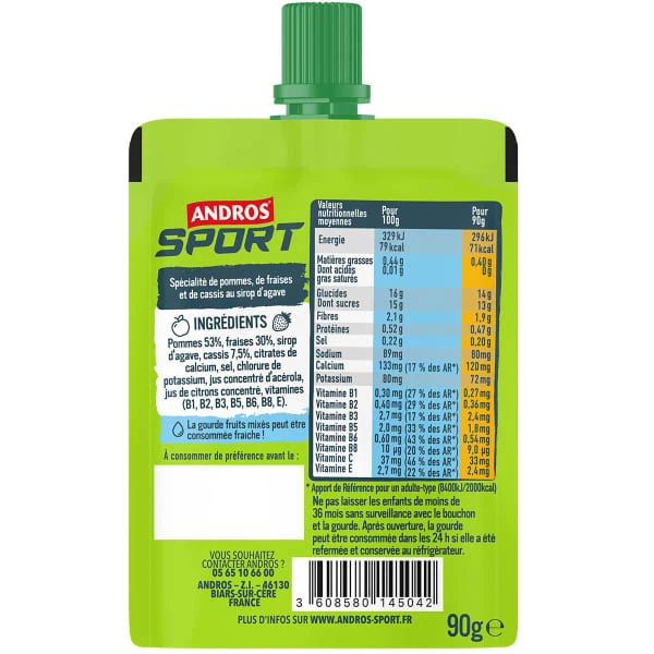 Gourde énergétiques ANDROS POMME FRAISE CASSIS